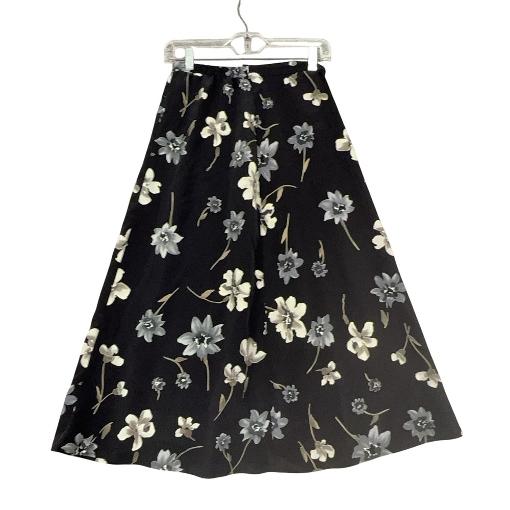 1601 Skirt Womens P/S Black Floral A-Line Midi Elastic Waist Made USA 90's Y2K